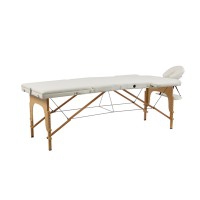 Sella portable beauty table: Structure of three light wooden bodies adjustable by means of tensioners and ergonomic facial hole